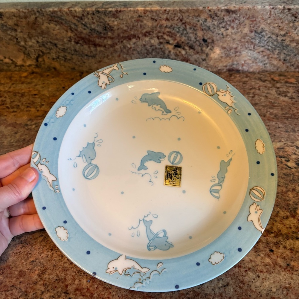 Blue Dolphin Themed Ceramic Plate Haruka Japan